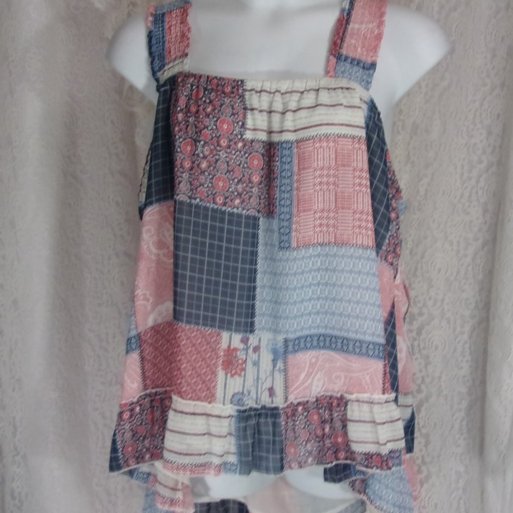 Summer Cute BBW Plus Size 26/28 (4X) Patchwork Top Blouse Red White Blue